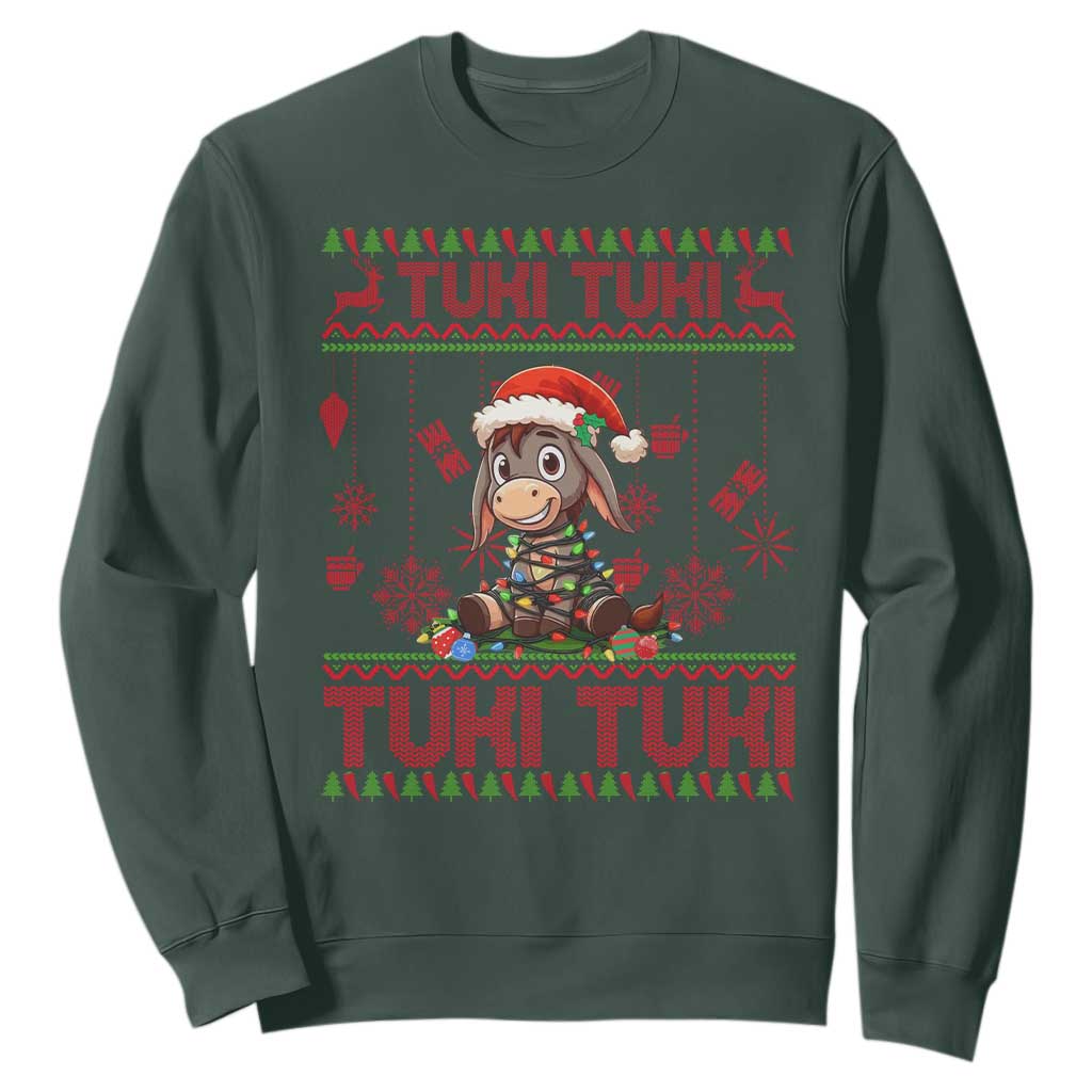 Funny Mexico Xmas Sweatshirt Tuki Tuki Burrito Cute Donkey Feliz Navidad TS09 Dark Forest Green Print Your Wear
