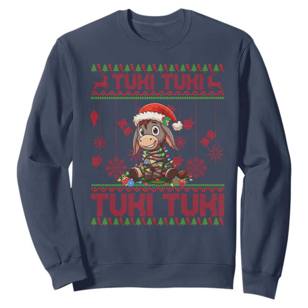 Funny Mexico Xmas Sweatshirt Tuki Tuki Burrito Cute Donkey Feliz Navidad TS09 Navy Print Your Wear