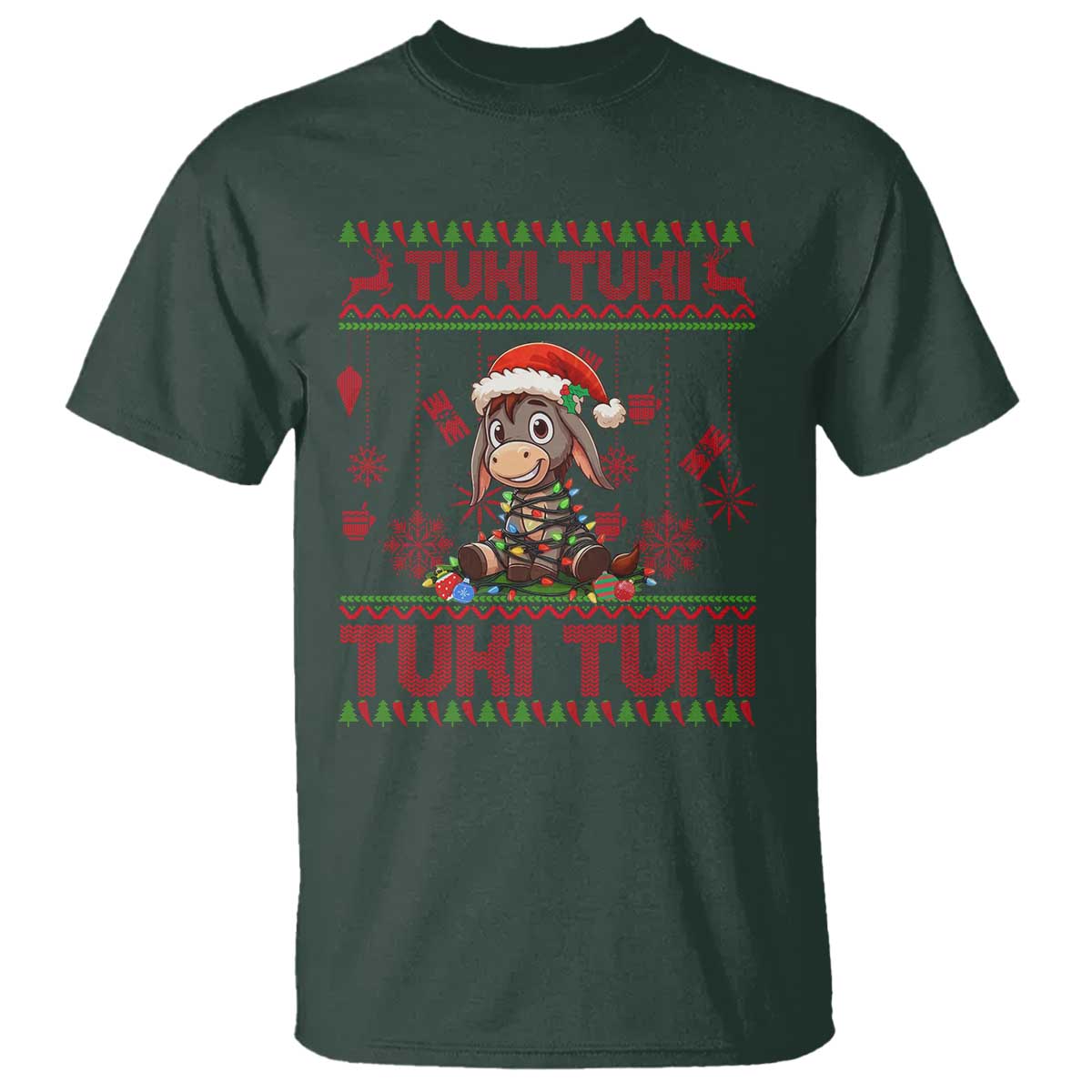 Funny Mexico Xmas T Shirt Tuki Tuki Burrito Cute Donkey Feliz Navidad TS09 Dark Forest Green Print Your Wear