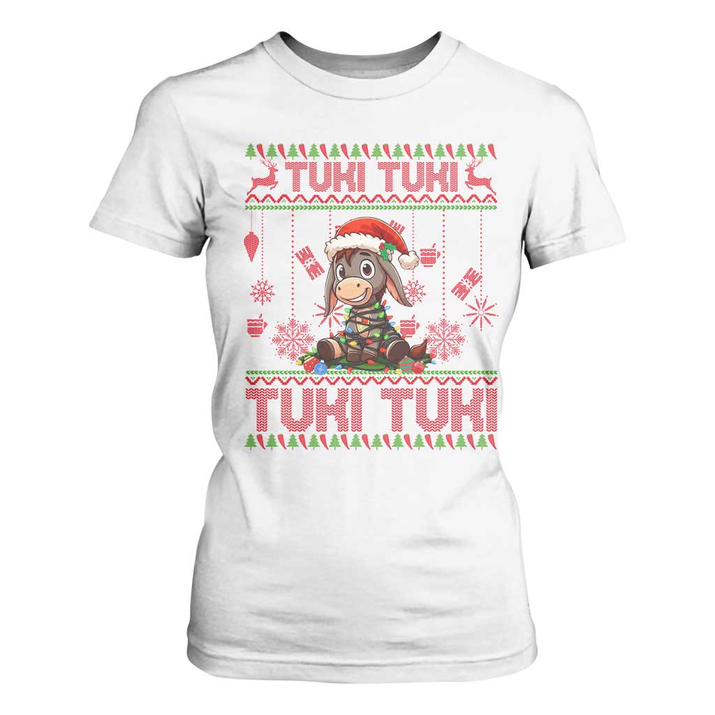 Funny Mexico Xmas T Shirt For Women Tuki Tuki Burrito Cute Donkey Feliz Navidad TS09 White Print Your Wear