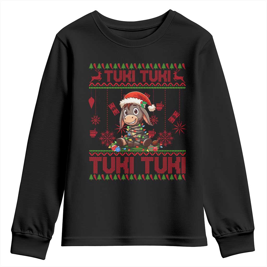 Funny Mexico Xmas Youth Sweatshirt Tuki Tuki Burrito Cute Donkey Feliz Navidad TS09 Black Print Your Wear