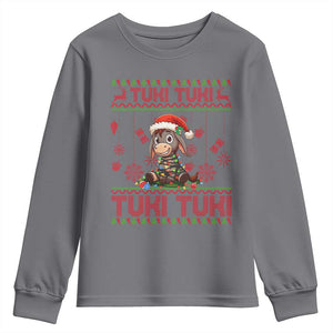 Funny Mexico Xmas Youth Sweatshirt Tuki Tuki Burrito Cute Donkey Feliz Navidad TS09 Charcoal Print Your Wear