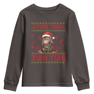Funny Mexico Xmas Youth Sweatshirt Tuki Tuki Burrito Cute Donkey Feliz Navidad TS09 Dark Chocolate Print Your Wear