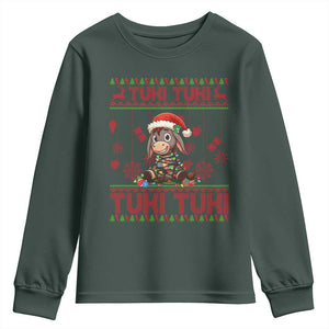 Funny Mexico Xmas Youth Sweatshirt Tuki Tuki Burrito Cute Donkey Feliz Navidad TS09 Dark Forest Green Print Your Wear