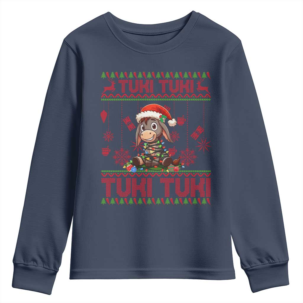 Funny Mexico Xmas Youth Sweatshirt Tuki Tuki Burrito Cute Donkey Feliz Navidad TS09 Navy Print Your Wear