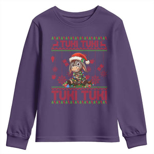 Funny Mexico Xmas Youth Sweatshirt Tuki Tuki Burrito Cute Donkey Feliz Navidad TS09 Purple Print Your Wear