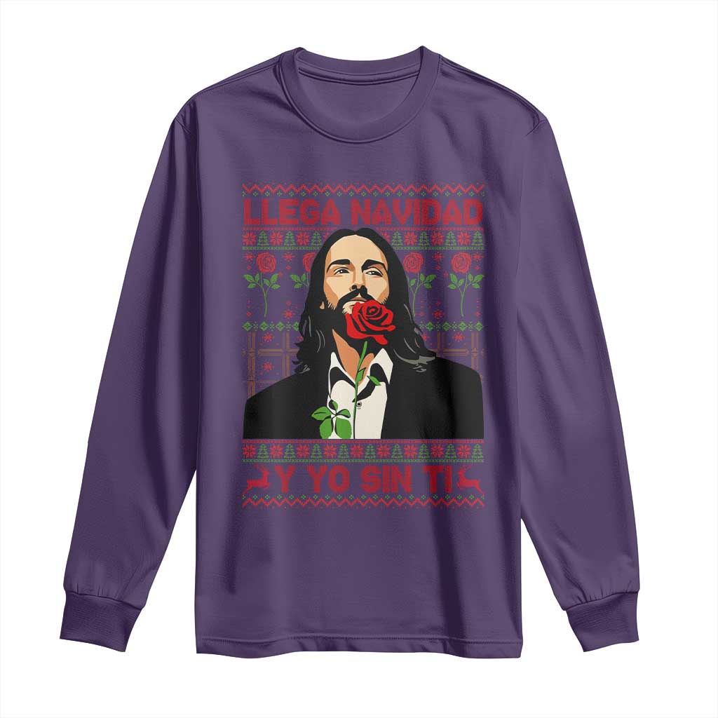 Funny Mexico Xmas Long Sleeve Shirt Llega Navidad Y Yo Sin Ti Mexican Pop Star TS09 Purple Print Your Wear