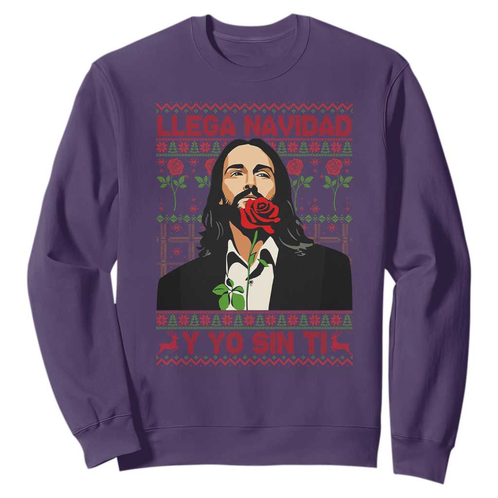 Funny Mexico Xmas Sweatshirt Llega Navidad Y Yo Sin Ti Mexican Pop Star TS09 Purple Print Your Wear