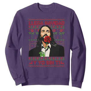 Funny Mexico Xmas Sweatshirt Llega Navidad Y Yo Sin Ti Mexican Pop Star TS09 Purple Print Your Wear