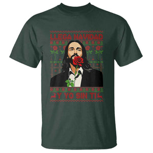 Funny Mexico Xmas T Shirt Llega Navidad Y Yo Sin Ti Mexican Pop Star TS09 Dark Forest Green Print Your Wear