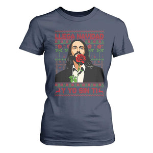 Funny Mexico Xmas T Shirt For Women Llega Navidad Y Yo Sin Ti Mexican Pop Star TS09 Navy Print Your Wear