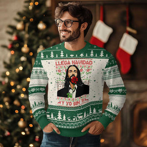 Funny Mexico Xmas Ugly Christmas Sweater Llega Navidad Y Yo Sin Ti Mexican Pop Star TS09 Green Print Your Wear