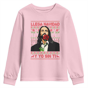 Funny Mexico Xmas Youth Sweatshirt Llega Navidad Y Yo Sin Ti Mexican Pop Star TS09 Light Pink Print Your Wear