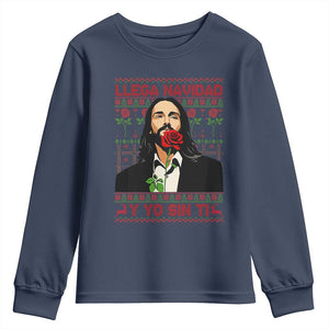 Funny Mexico Xmas Youth Sweatshirt Llega Navidad Y Yo Sin Ti Mexican Pop Star TS09 Navy Print Your Wear