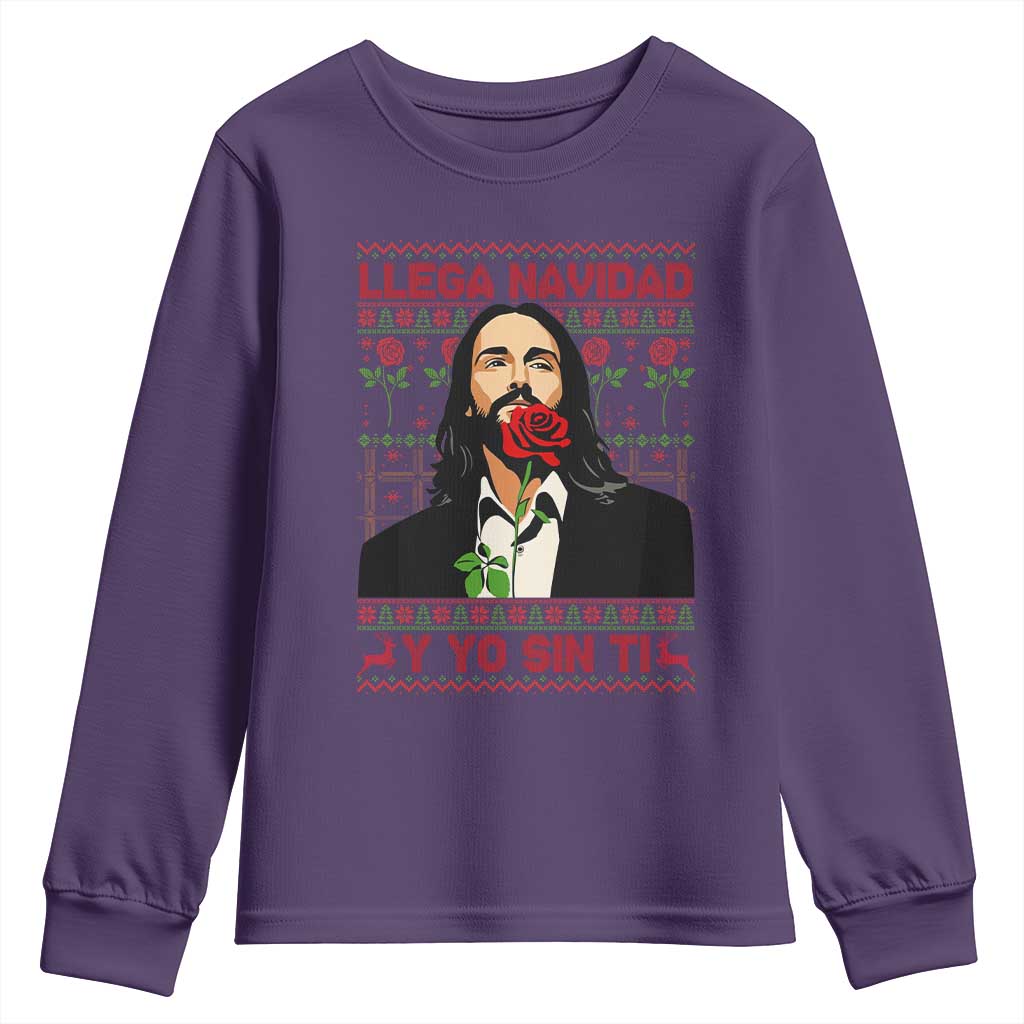 Funny Mexico Xmas Youth Sweatshirt Llega Navidad Y Yo Sin Ti Mexican Pop Star TS09 Purple Print Your Wear
