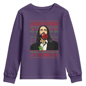Funny Mexico Xmas Youth Sweatshirt Llega Navidad Y Yo Sin Ti Mexican Pop Star TS09 Purple Print Your Wear