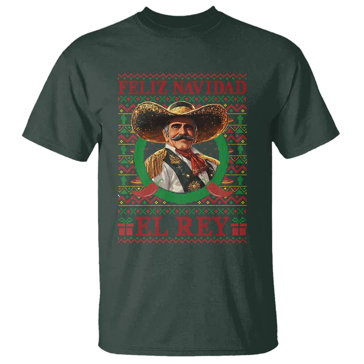 Funny Mexico Xmas T Shirt Feliz Navidad El Rey Vicente TS09 Dark Forest Green Print Your Wear