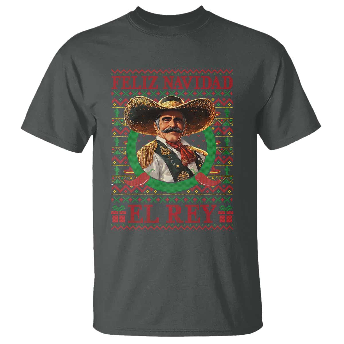 Funny Mexico Xmas T Shirt Feliz Navidad El Rey Vicente TS09 Dark Heather Print Your Wear