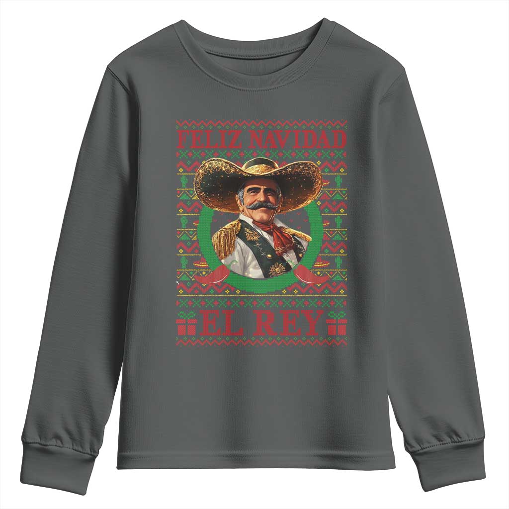 Funny Mexico Xmas Youth Sweatshirt Feliz Navidad El Rey Vicente TS09 Dark Heather Print Your Wear