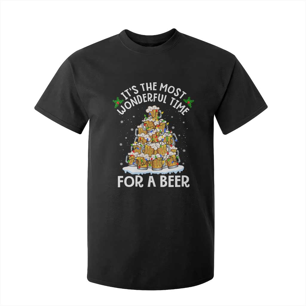 Funny Beer Christmas Tree T Shirt For Kid It's the Most Wonderful Time For A Beer TS09 Black Print Your Wear