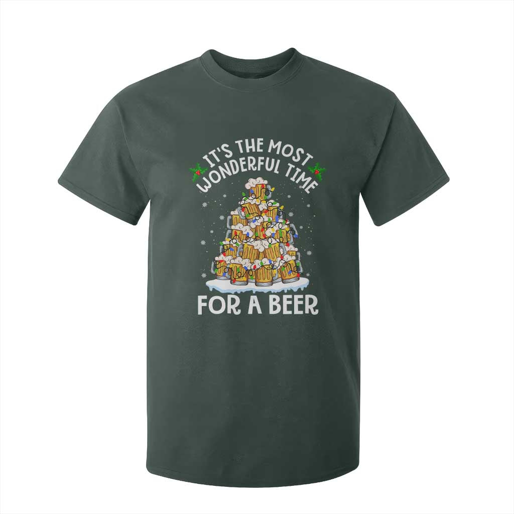 Funny Beer Christmas Tree T Shirt For Kid It's the Most Wonderful Time For A Beer TS09 Dark Forest Green Print Your Wear
