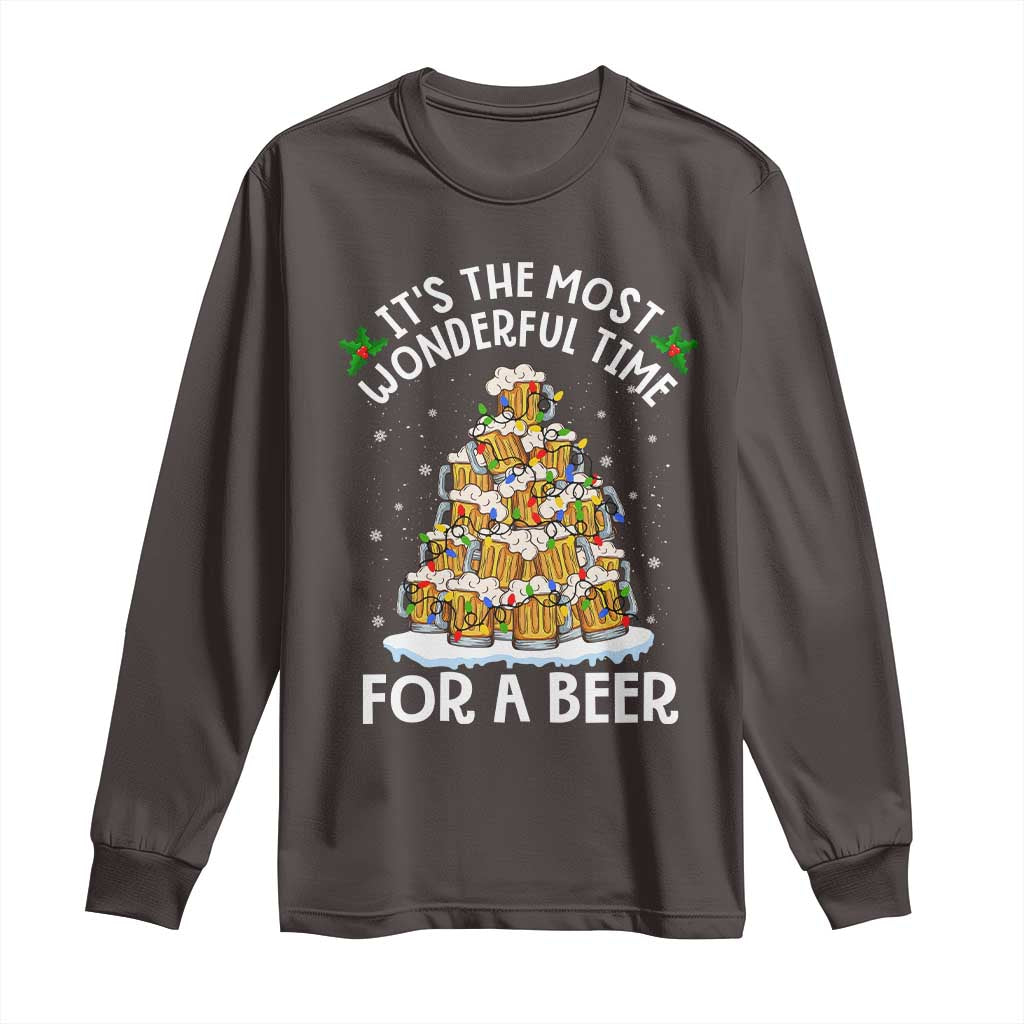 Funny Beer Christmas Tree Long Sleeve Shirt It's the Most Wonderful Time For A Beer TS09 Dark Chocolate Print Your Wear