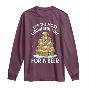 Funny Beer Christmas Tree Long Sleeve Shirt It's the Most Wonderful Time For A Beer TS09 Maroon Print Your Wear