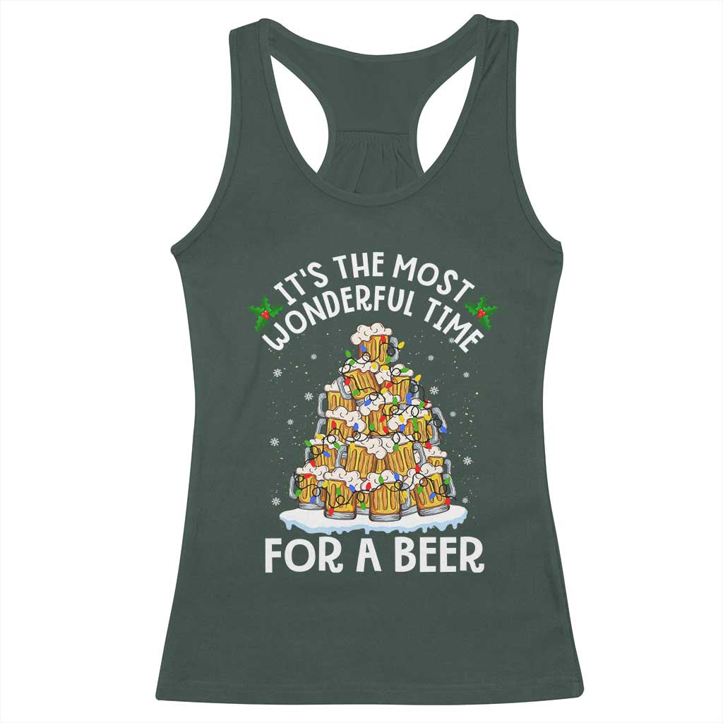 Funny Beer Christmas Tree Racerback Tank Top It's the Most Wonderful Time For A Beer TS09 Dark Forest Green Print Your Wear