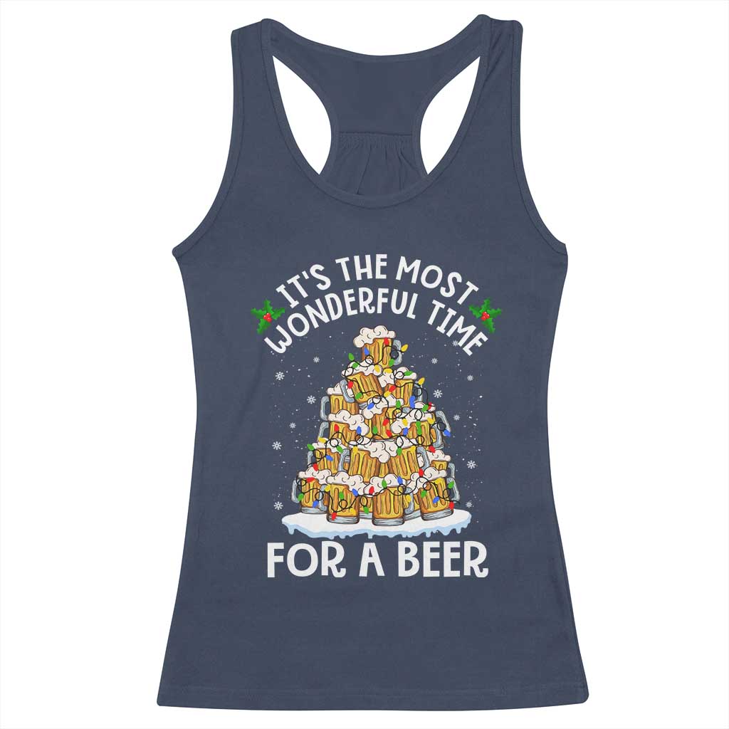 Funny Beer Christmas Tree Racerback Tank Top It's the Most Wonderful Time For A Beer TS09 Navy Print Your Wear