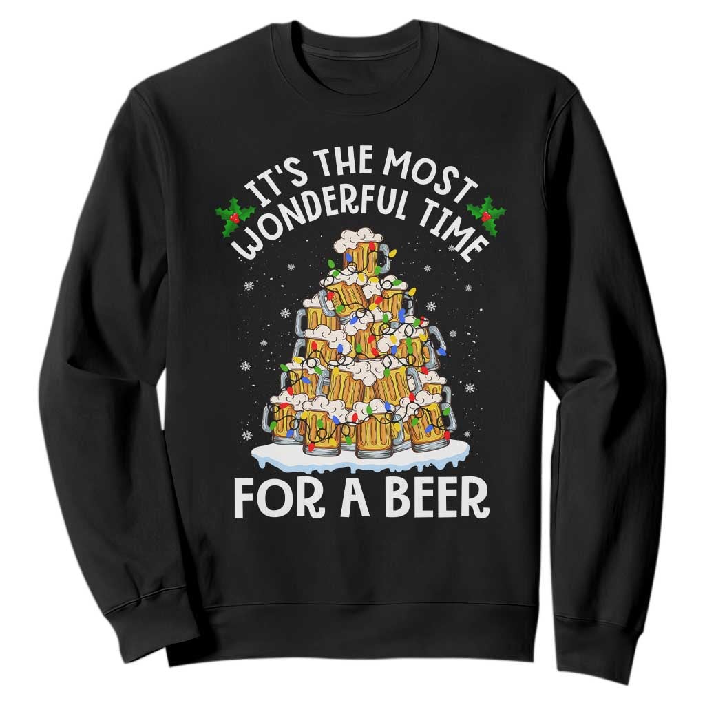 Funny Beer Christmas Tree Sweatshirt It's the Most Wonderful Time For A Beer TS09 Black Print Your Wear
