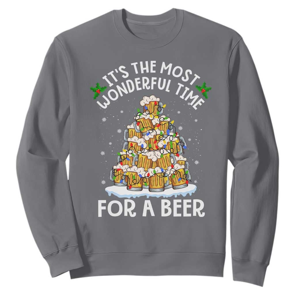 Funny Beer Christmas Tree Sweatshirt It's the Most Wonderful Time For A Beer TS09 Charcoal Print Your Wear