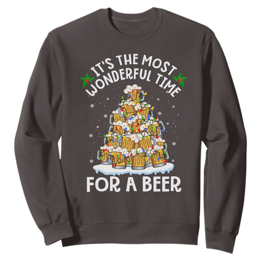 Funny Beer Christmas Tree Sweatshirt It's the Most Wonderful Time For A Beer TS09 Dark Chocolate Print Your Wear