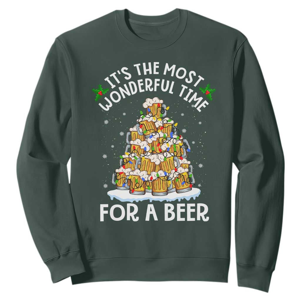 Funny Beer Christmas Tree Sweatshirt It's the Most Wonderful Time For A Beer TS09 Dark Forest Green Print Your Wear