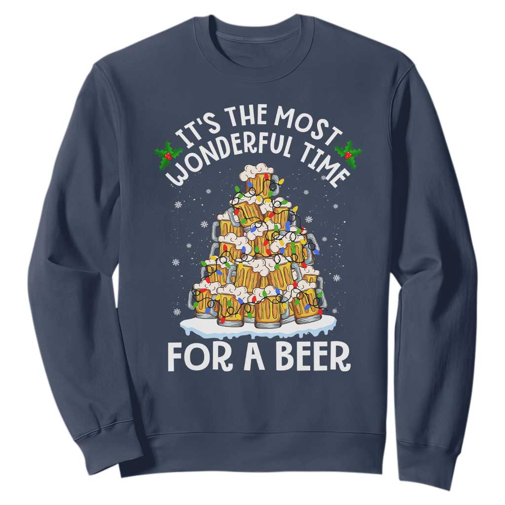 Funny Beer Christmas Tree Sweatshirt It's the Most Wonderful Time For A Beer TS09 Navy Print Your Wear