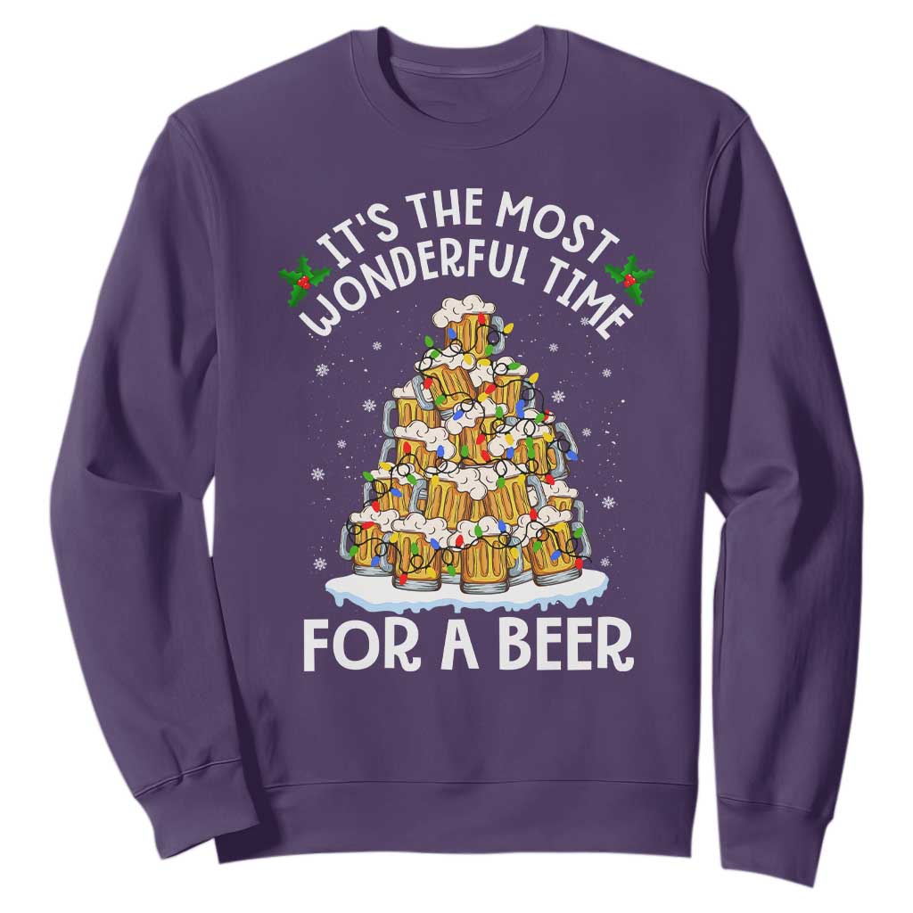 Funny Beer Christmas Tree Sweatshirt It's the Most Wonderful Time For A Beer TS09 Purple Print Your Wear
