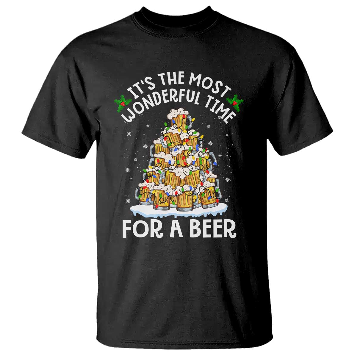 Funny Beer Christmas Tree T Shirt It's the Most Wonderful Time For A Beer TS09 Black Print Your Wear