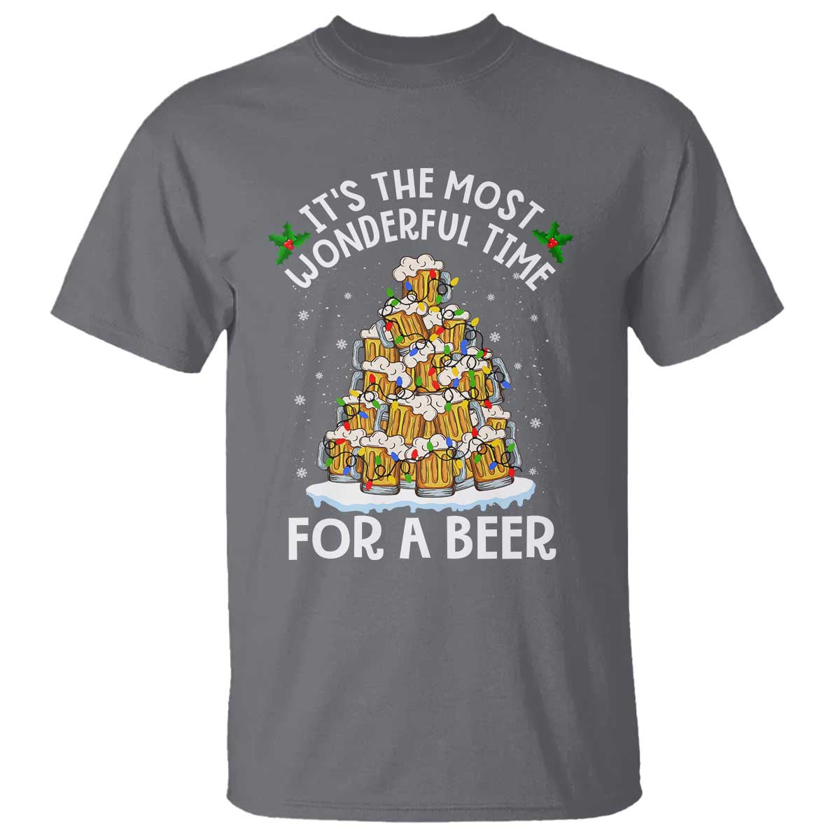 Funny Beer Christmas Tree T Shirt It's the Most Wonderful Time For A Beer TS09 Charcoal Print Your Wear