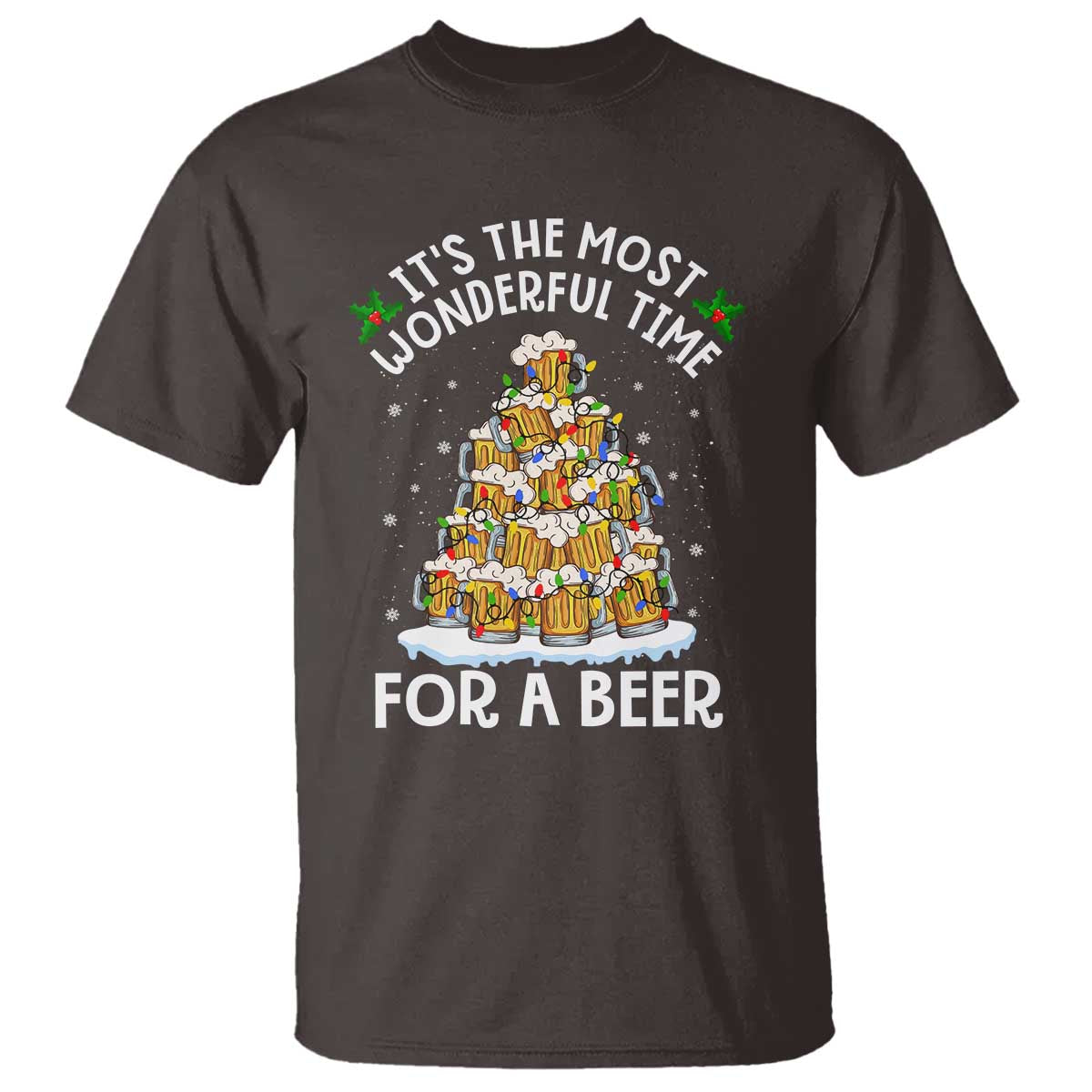 Funny Beer Christmas Tree T Shirt It's the Most Wonderful Time For A Beer TS09 Dark Chocolate Print Your Wear