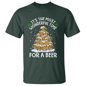 Funny Beer Christmas Tree T Shirt It's the Most Wonderful Time For A Beer TS09 Dark Forest Green Print Your Wear