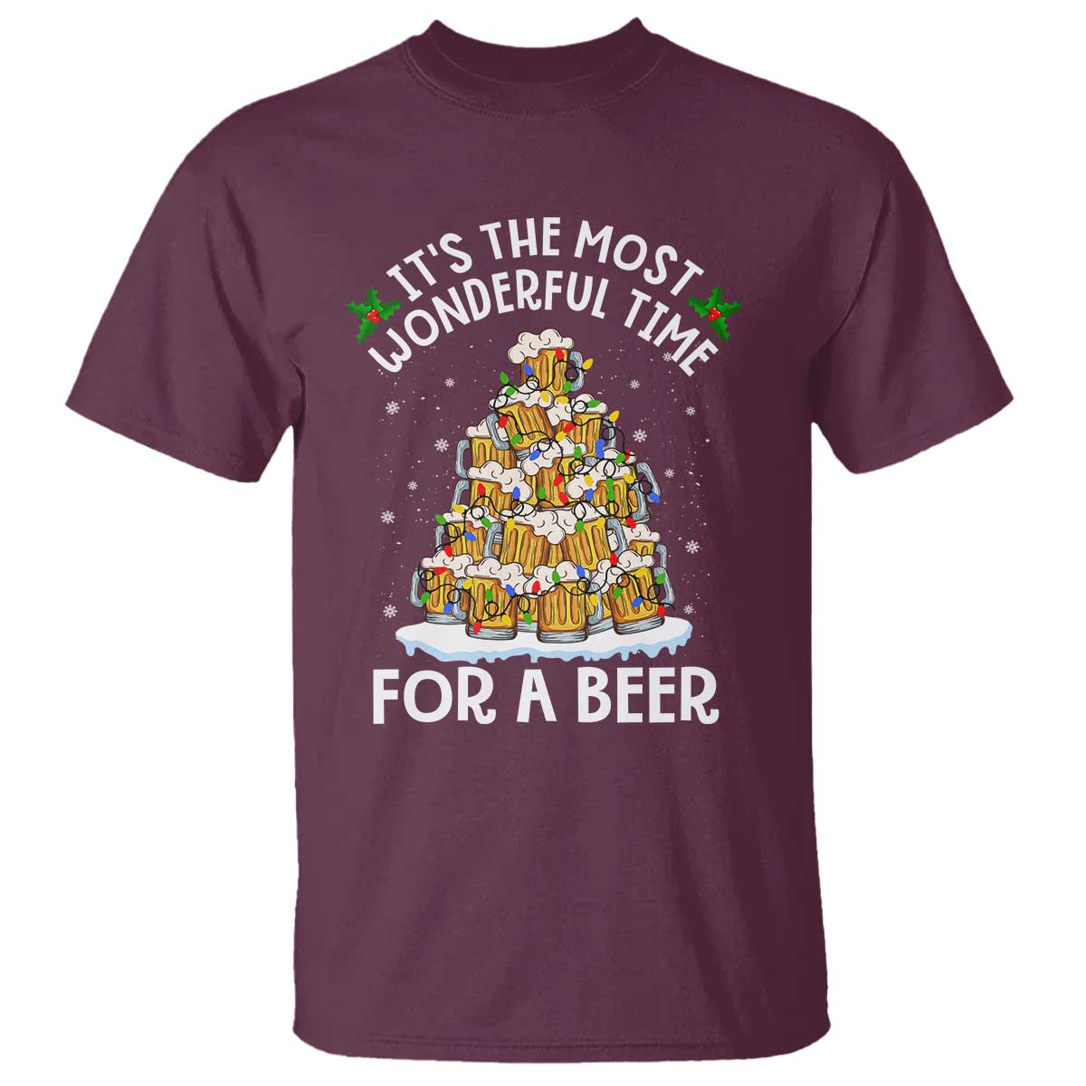 Funny Beer Christmas Tree T Shirt It's the Most Wonderful Time For A Beer TS09 Maroon Print Your Wear