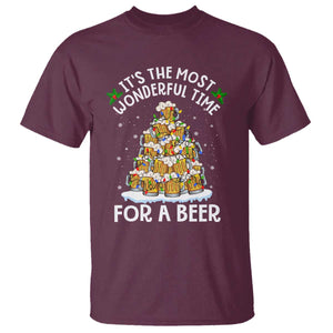 Funny Beer Christmas Tree T Shirt It's the Most Wonderful Time For A Beer TS09 Maroon Print Your Wear