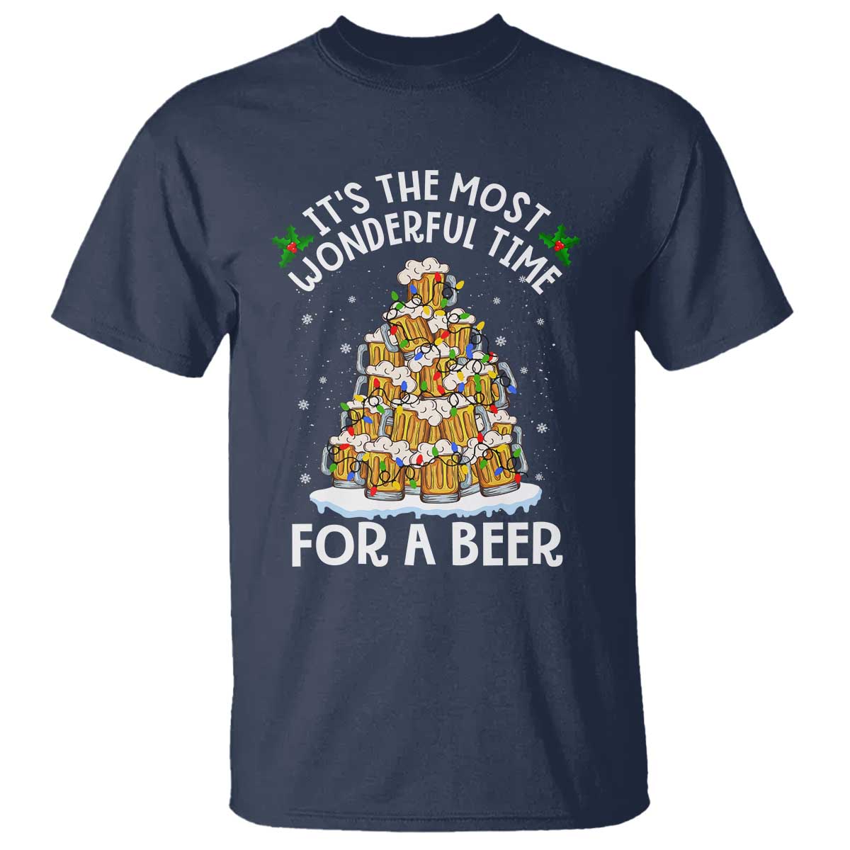Funny Beer Christmas Tree T Shirt It's the Most Wonderful Time For A Beer TS09 Navy Print Your Wear