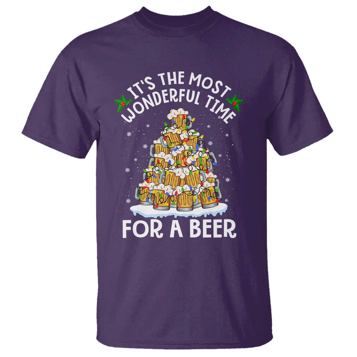 Funny Beer Christmas Tree T Shirt It's the Most Wonderful Time For A Beer TS09 Purple Print Your Wear