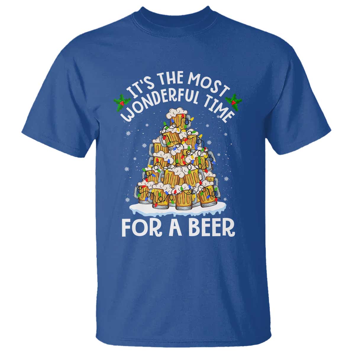 Funny Beer Christmas Tree T Shirt It's the Most Wonderful Time For A Beer TS09 Royal Blue Print Your Wear