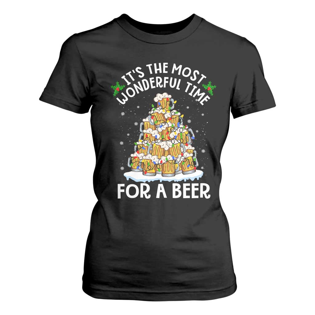 Funny Beer Christmas Tree T Shirt For Women It's the Most Wonderful Time For A Beer TS09 Black Print Your Wear