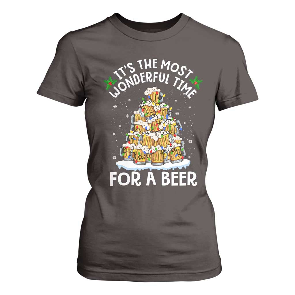 Funny Beer Christmas Tree T Shirt For Women It's the Most Wonderful Time For A Beer TS09 Dark Chocolate Print Your Wear
