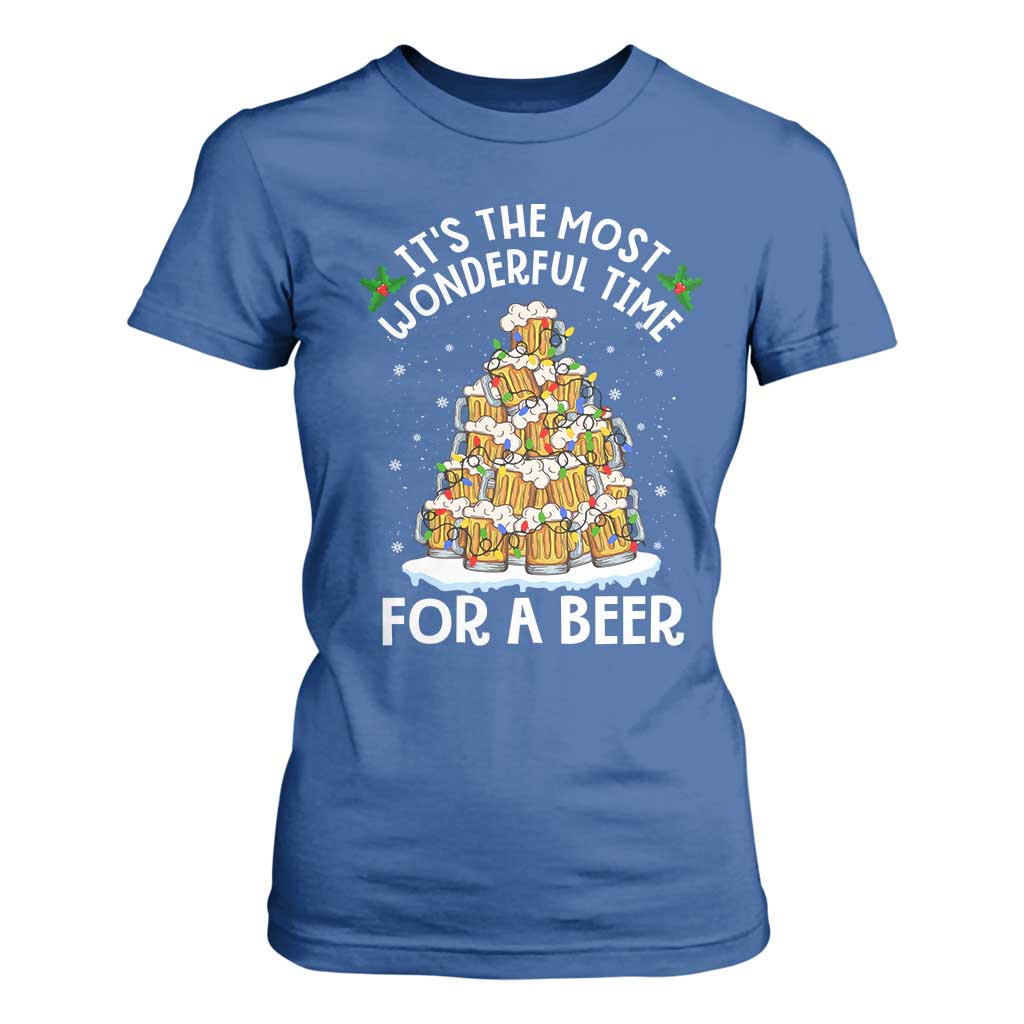 Funny Beer Christmas Tree T Shirt For Women It's the Most Wonderful Time For A Beer TS09 Royal Blue Print Your Wear