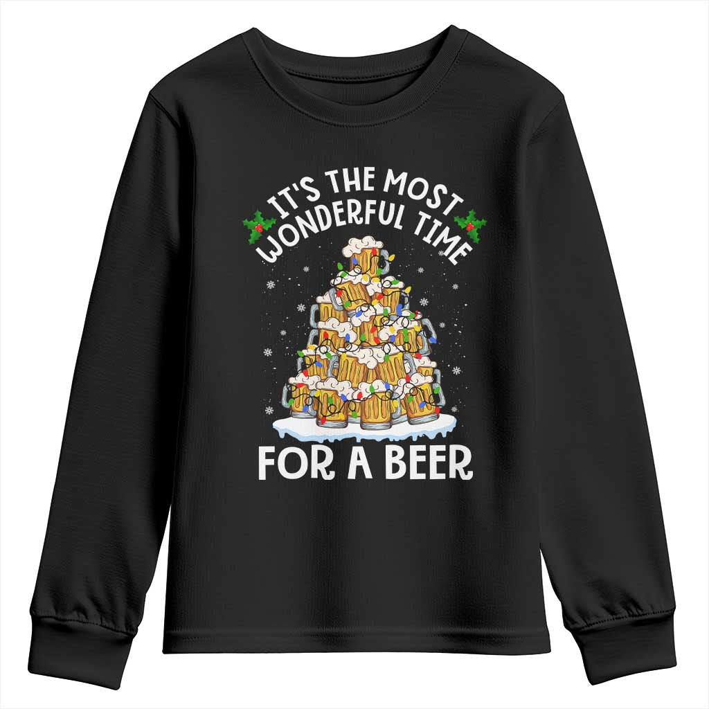 Funny Beer Christmas Tree Youth Sweatshirt It's the Most Wonderful Time For A Beer TS09 Black Print Your Wear