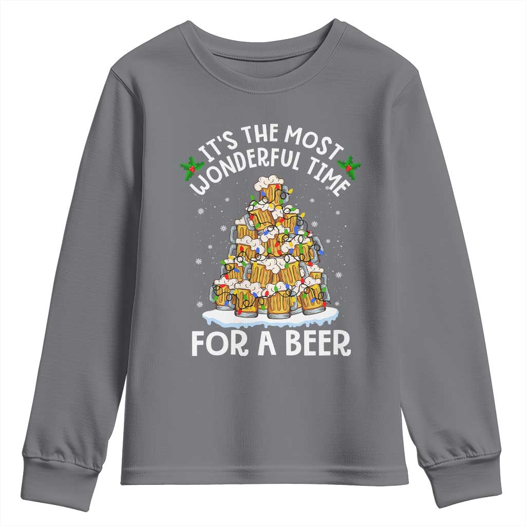 Funny Beer Christmas Tree Youth Sweatshirt It's the Most Wonderful Time For A Beer TS09 Charcoal Print Your Wear