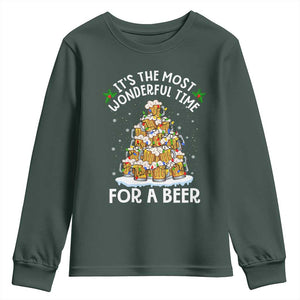 Funny Beer Christmas Tree Youth Sweatshirt It's the Most Wonderful Time For A Beer TS09 Dark Forest Green Print Your Wear